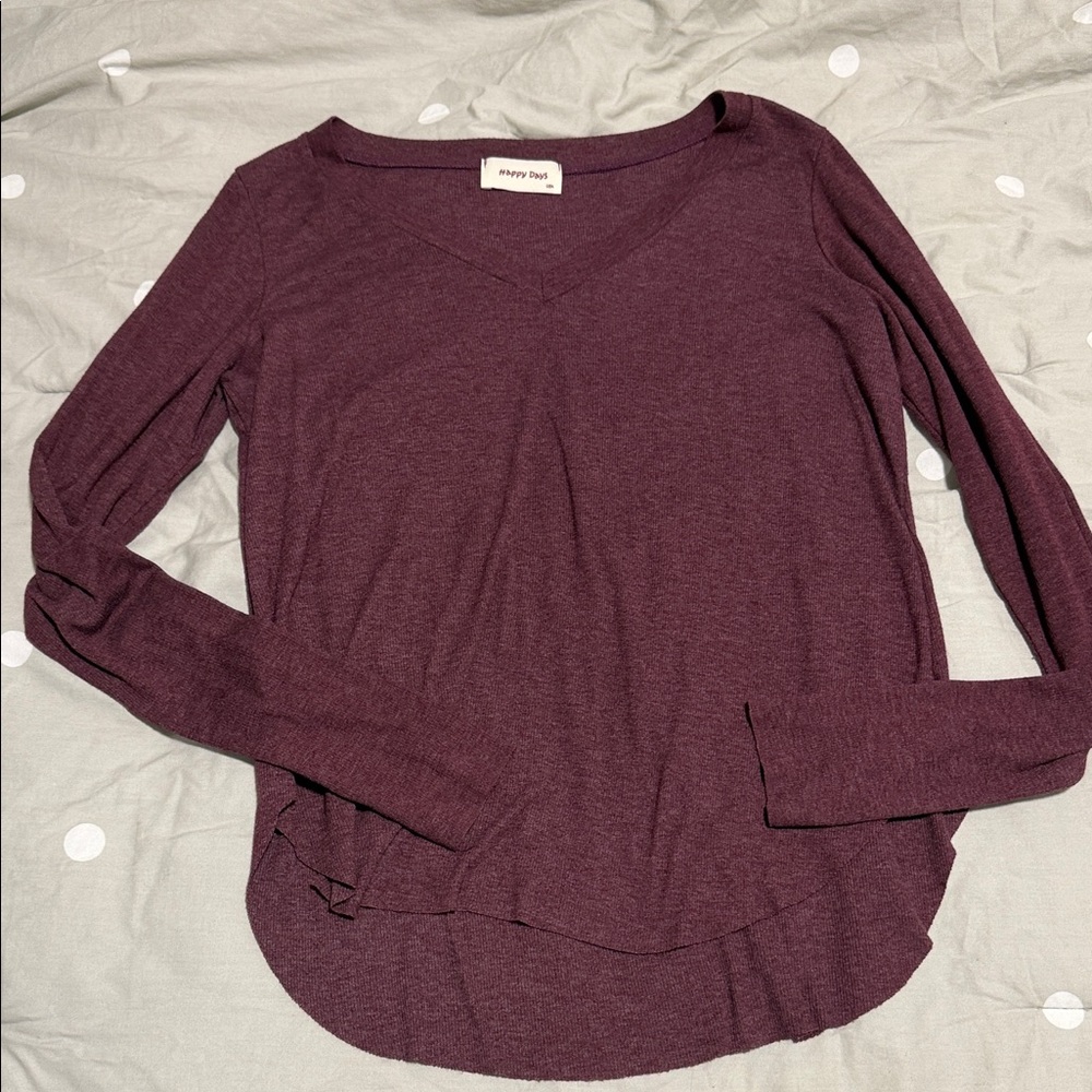 Raw Hem Maroon Long Sleeve Tee
